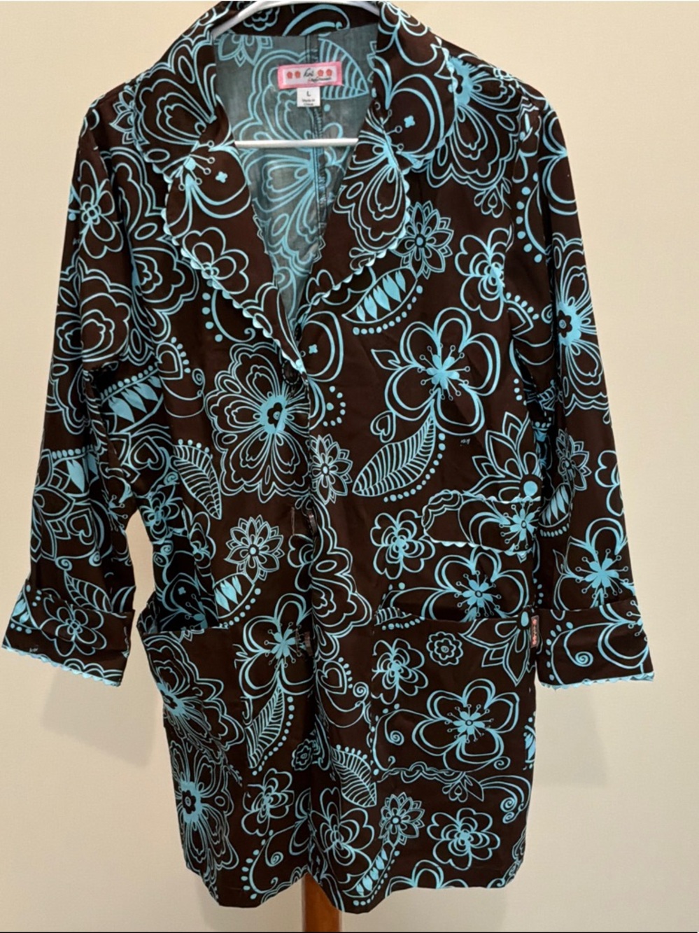 koi Brown & Aqua Floral Print Scrub Jacket